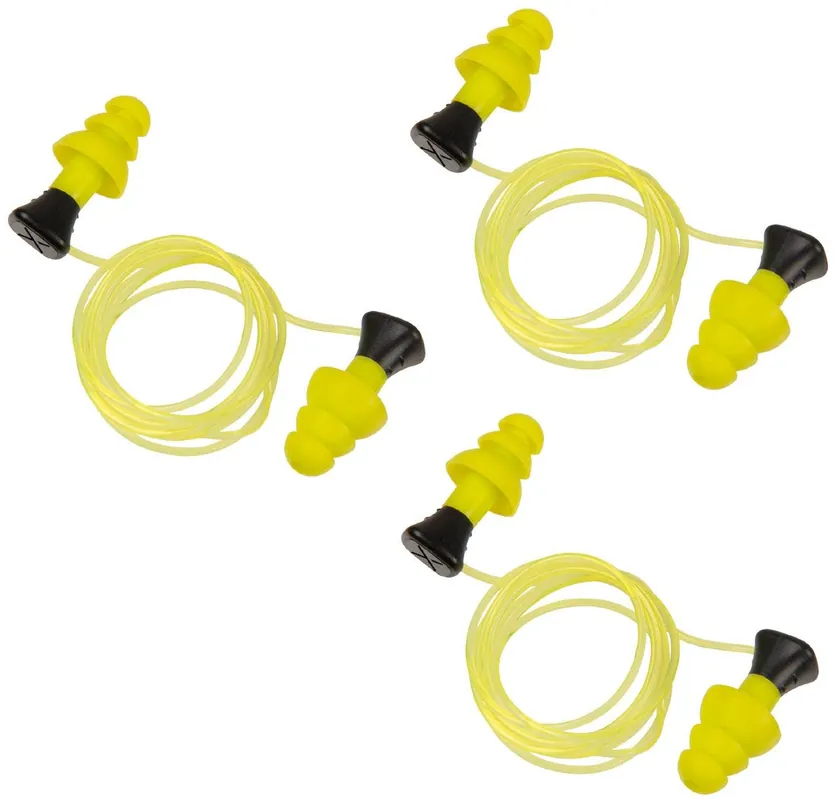 Allen Ultrx Tethered Silicone Passive Ear Plugs NRR26 3 Pairs Yellow