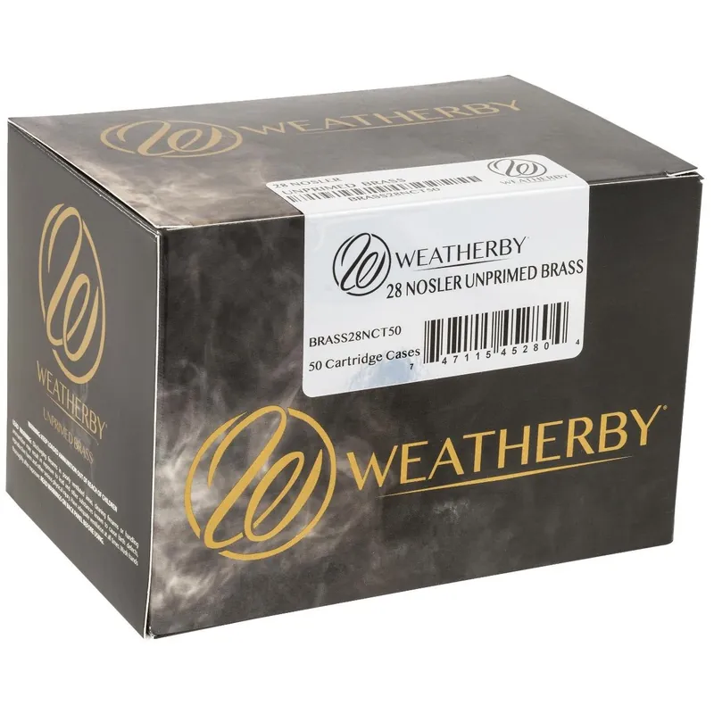 Weatherby Unprimed Cases 28 Nosler Rifle Brass - 50 Per Box