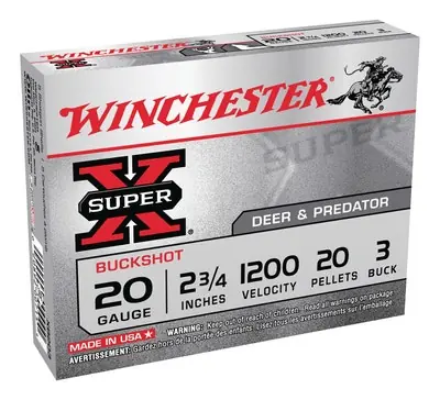 Winchester Super-X Buffered Buckshot 20 Gauge 2.75" 1200 FPS 20 Pellets 3 Buck