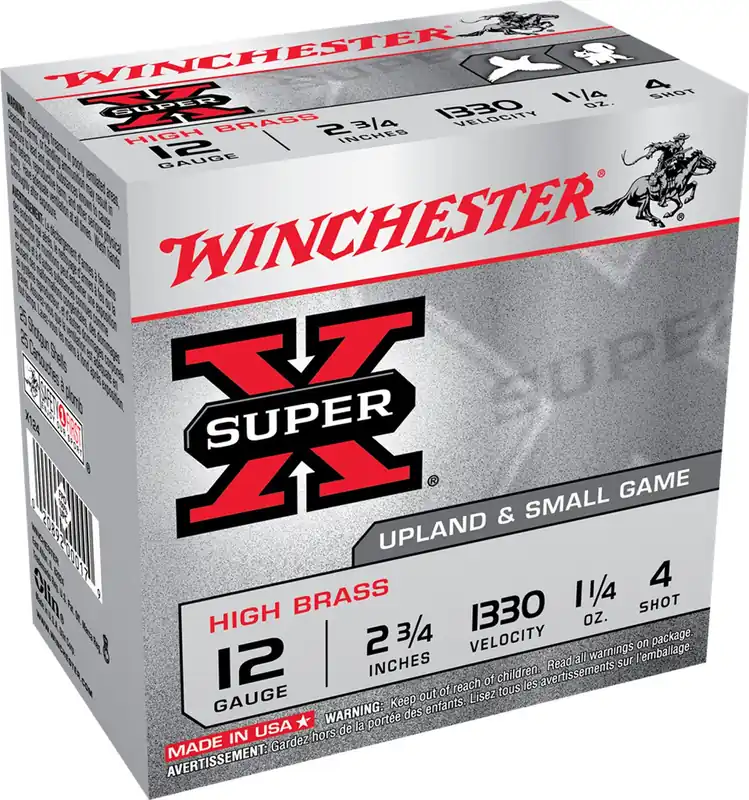 Winchester Super X High Brass 12ga 2-3/4" 1-1/4 oz 4 Lead Shot 25 Shells Per Box