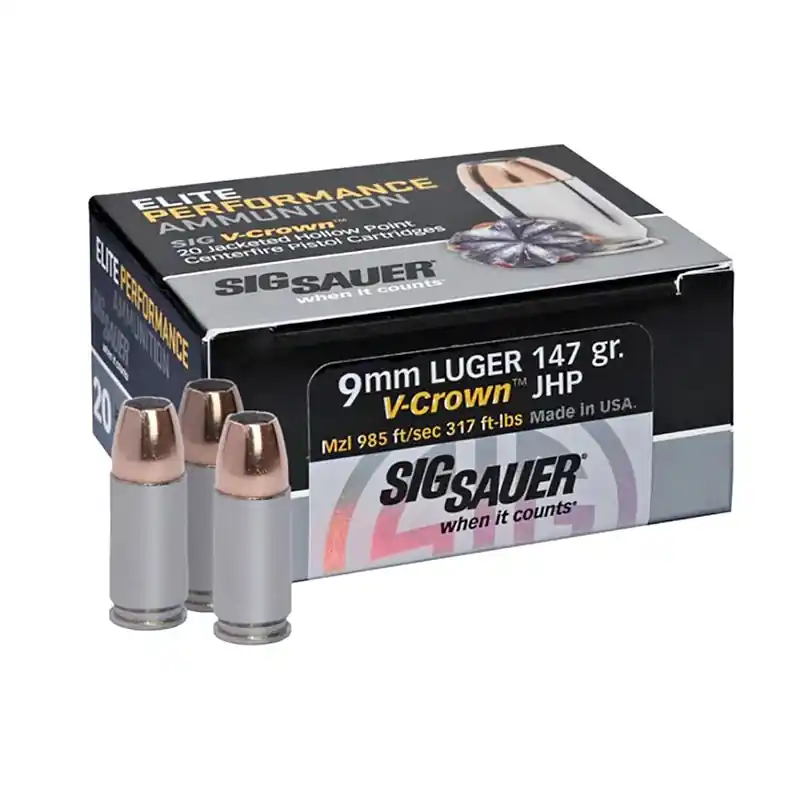 Sig Sauer 9mm 147 Gr. Elite V-Crown JHP 20 Per Box
