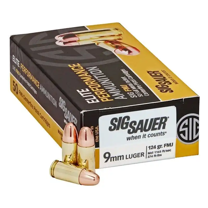 Sig Sauer Elite Ball FMJ Ammo 9mm 124 Gr 50/Box