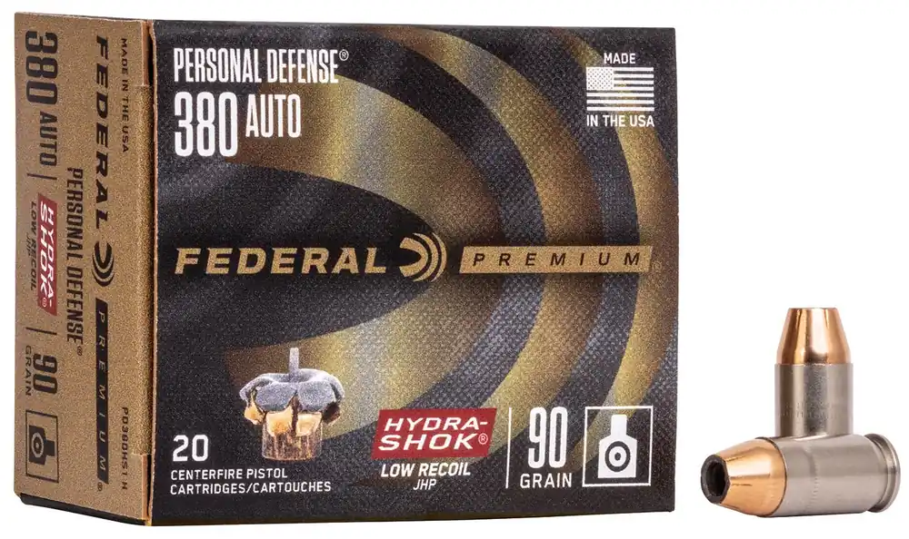 Federal Personal Defense Low Recoil .380 ACP 90 Gr. Hydra-Shok JHP