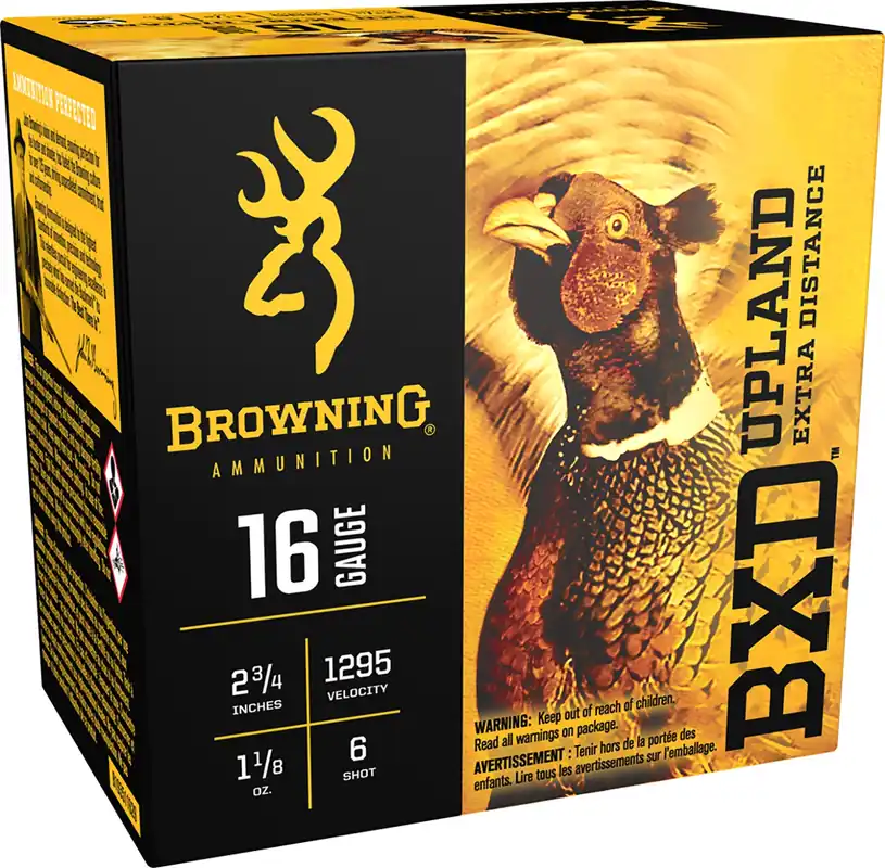 Browning BXD Upland 16ga 2-3/4" 1-1/8 oz 6 Nickel-plated Lead Shot 25 Shells Per Box