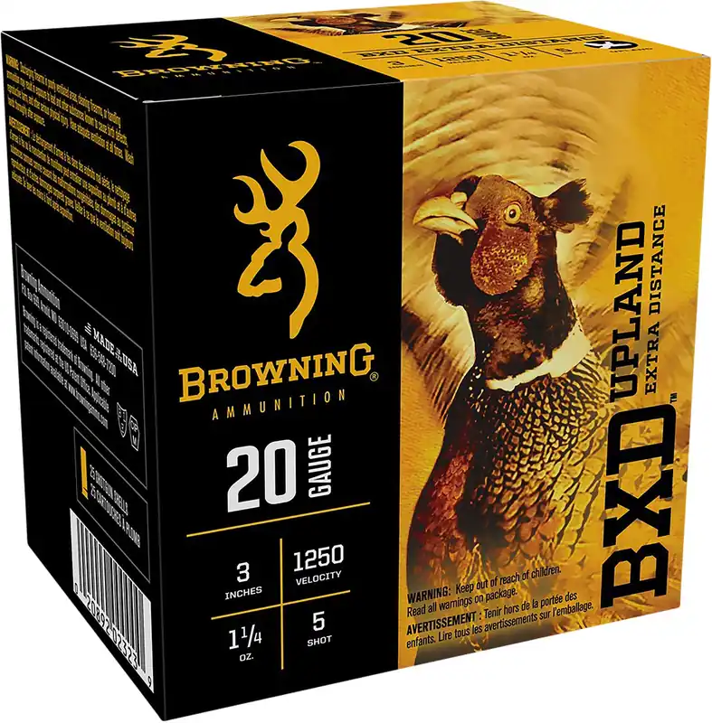 Browning BXD Upland 20ga 3" 1-1/4 oz 5 Nickel-plated Lead Shot 25 Shells Per Box