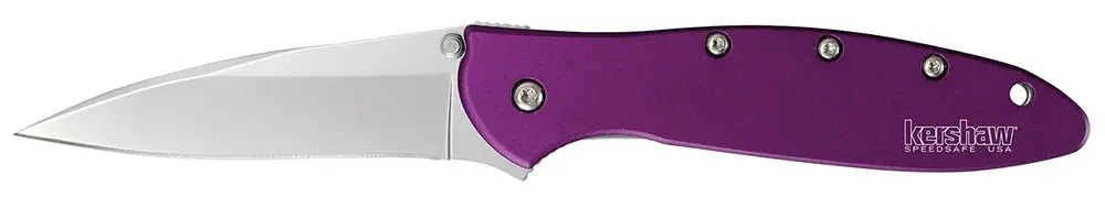 Kershaw 1660PUR Leek 3" Modified Drop Point Plain Anodized Aluminum Purple Hand