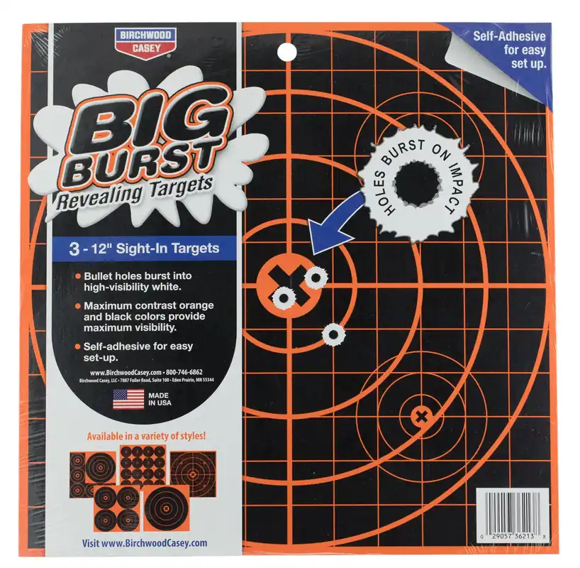 Birchwood Casey Big Burst 12" Revealing Sight-In Targets Orange/Black Self-Adhesive 3 Pack