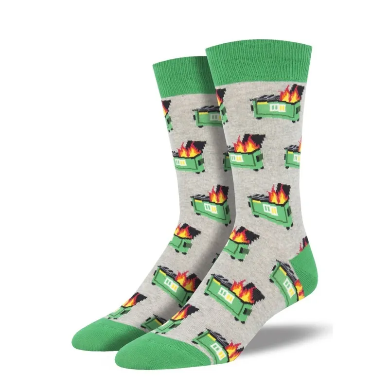 SockSmith Men‘s "Dumpster Fire" Heather Grey Socks