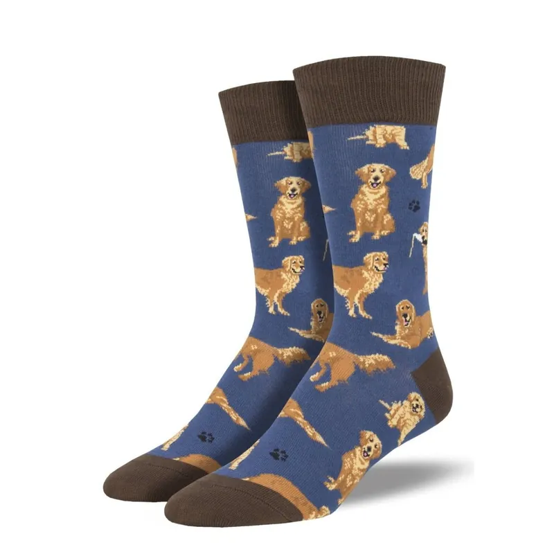 SmithSock Men‘s "Golden Retrievers" Blue Socks