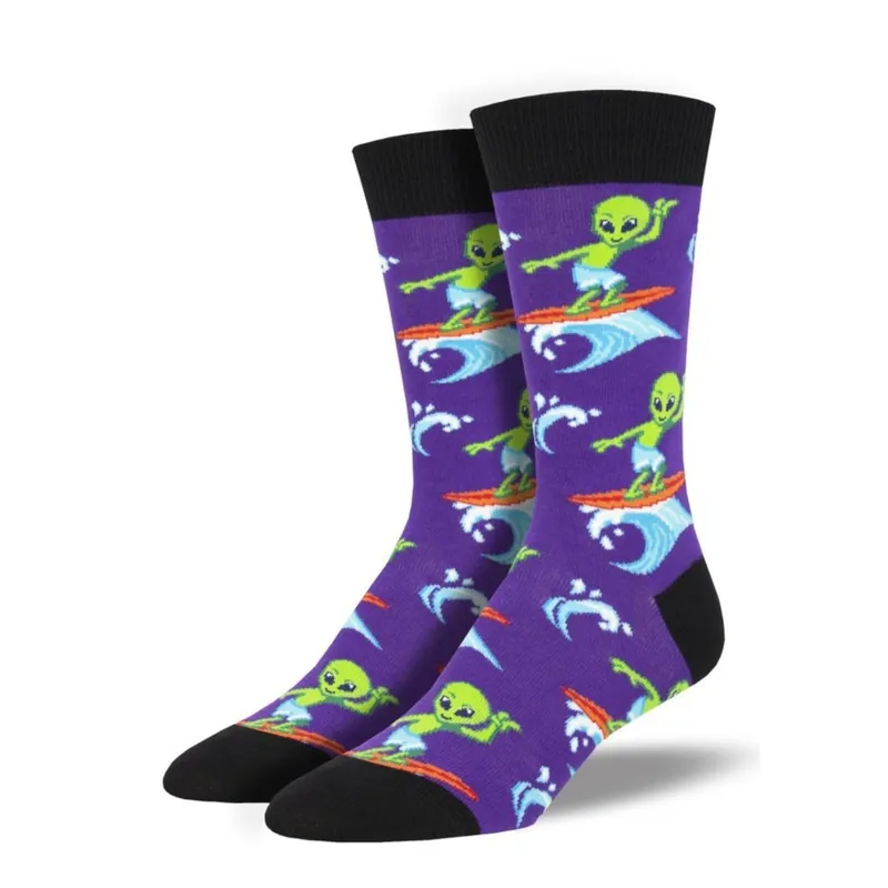 SockSmith Men‘s "Surfing The Galaxy" Purple Socks