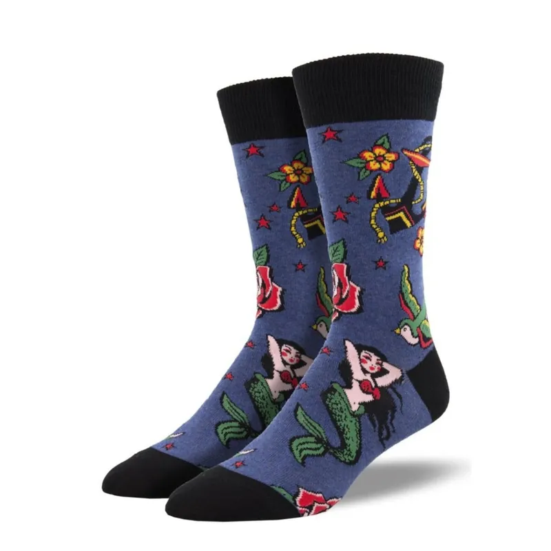 SockSmith Men‘s "Traditional Tats" Heather Navy Socks