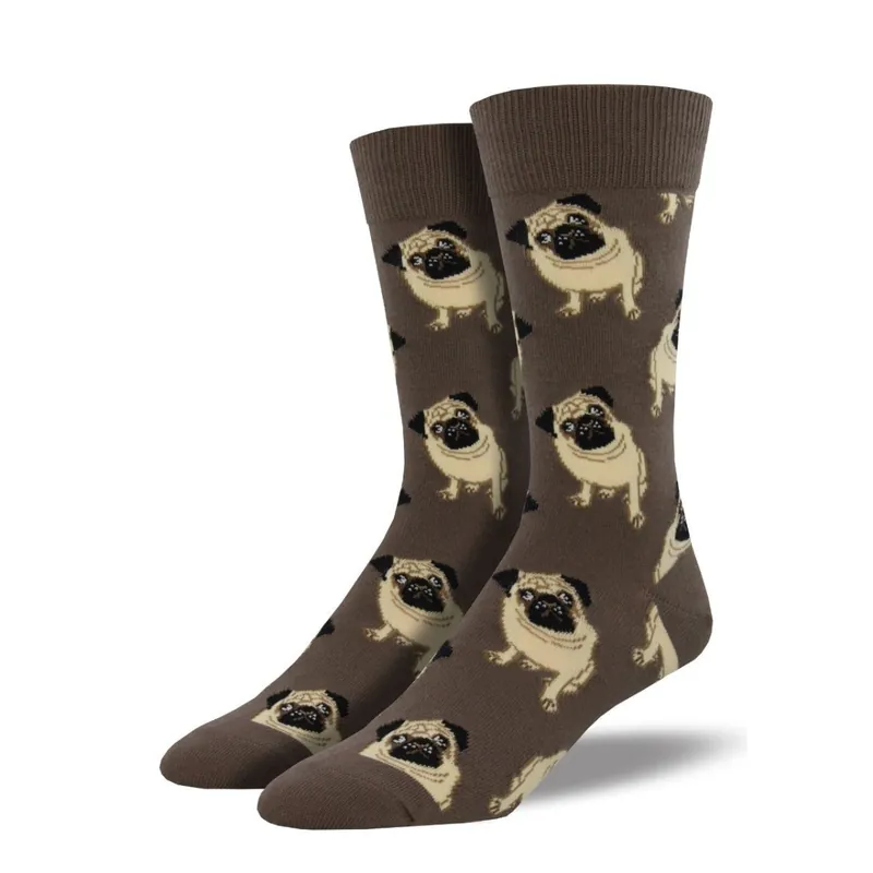 SockSmith Men‘s "Pugs" Brown Socks