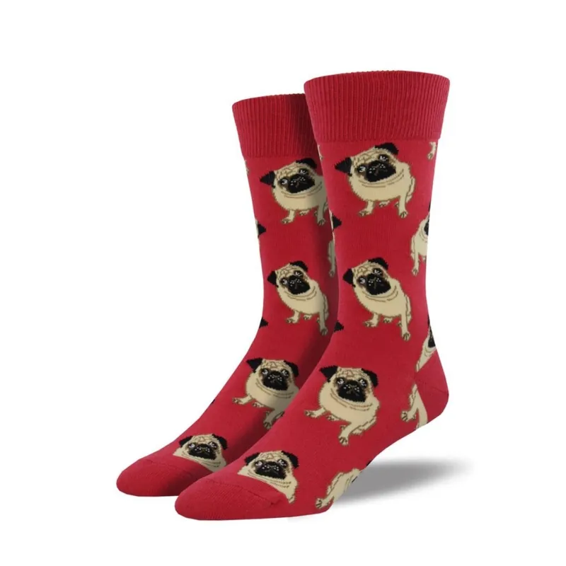 SockSmith Men‘s "Pugs" Terracotta Red Socks