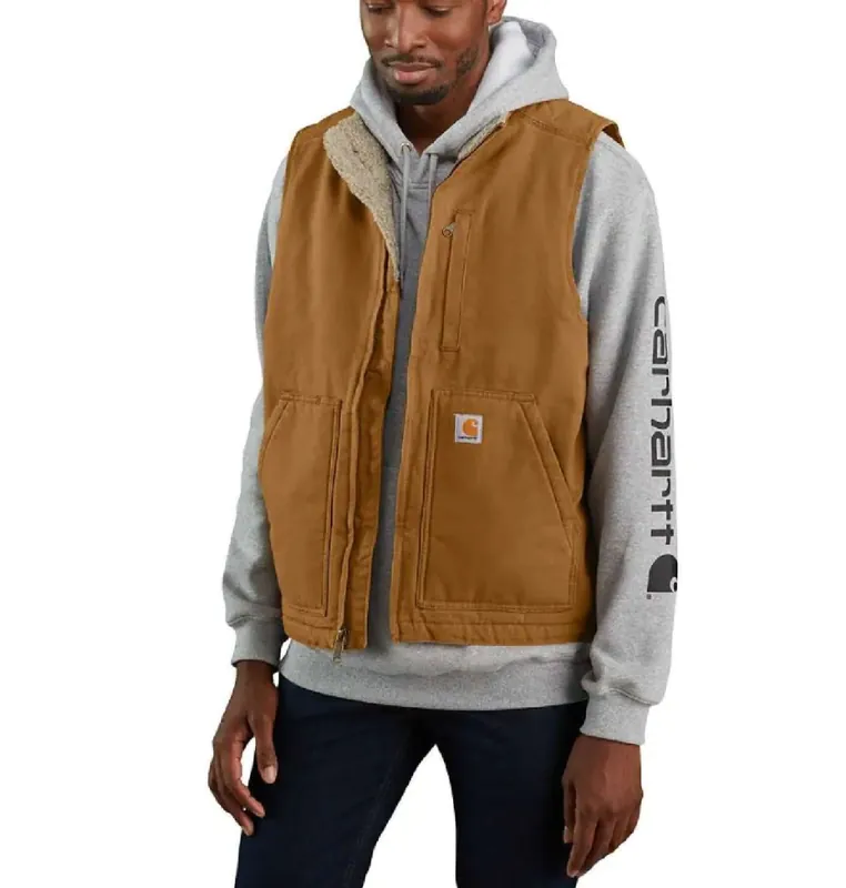 Carhartt Men‘s Loose Fit Washed Duck Sherpa-Linded Mock-Neck Vest