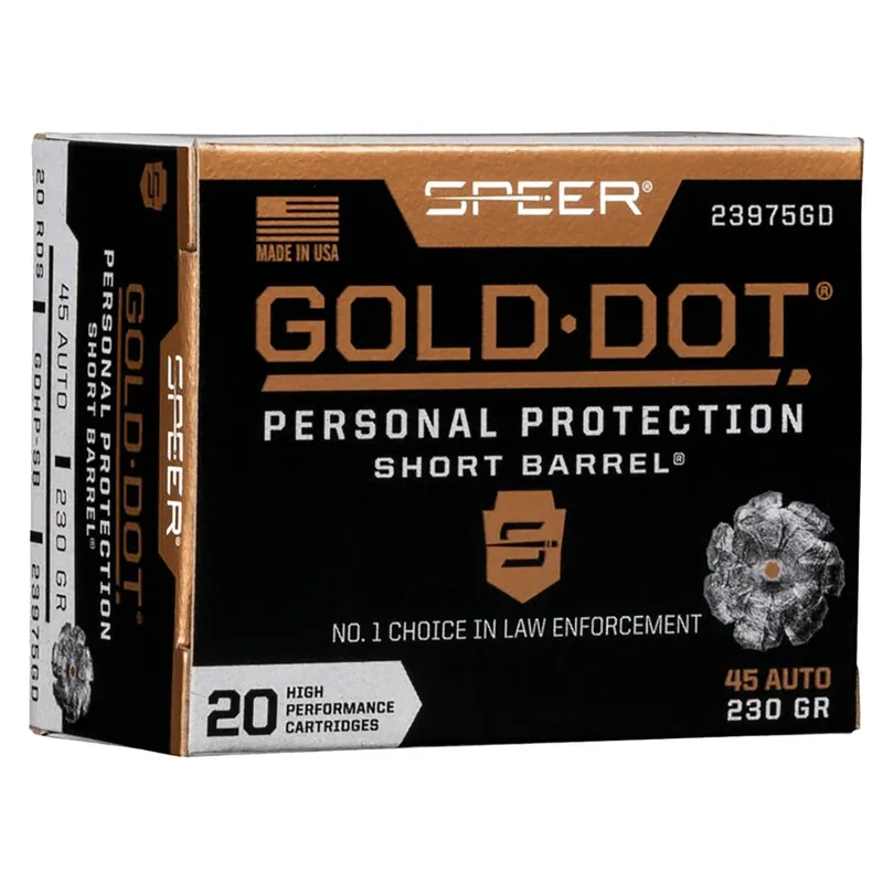 Speer Gold Dot Short Barrel Personal Protection 45 Auto 230 Gr. JHP 20/Box