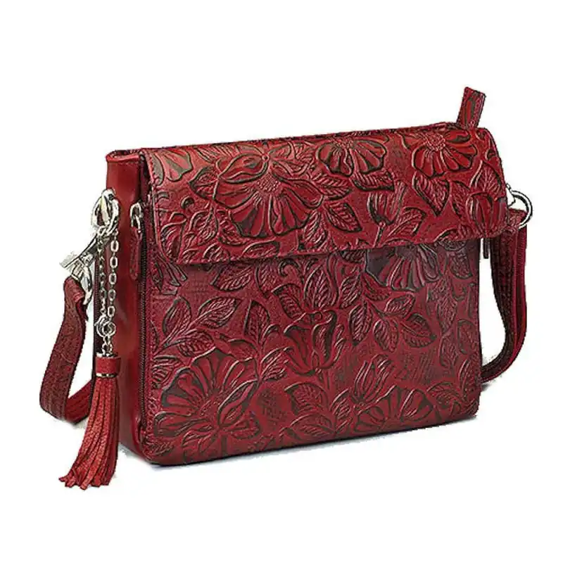 Gun Tote‘N Mamas American Tooled Cowhide Shoulder Bag-Cherry