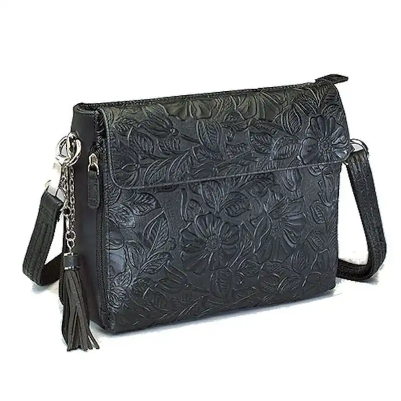 Gun Tote‘N Mamas American Tooled Cowhide Shoulder Bag-Black