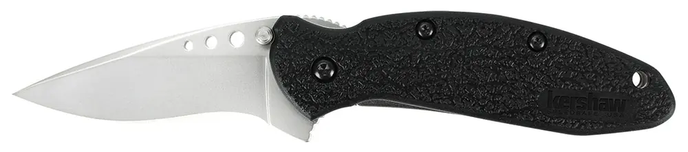 Kershaw Scallion 2.40" Folding Flipper Plain Bead Blasted 420HC SS Blade Black Glass-Filled Nylon Handle Includes Pocket Clip