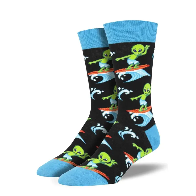 SockSmith Men‘s "Surfing The Galaxy" Black Socks