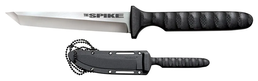 Cold Steel Spike 4" Fixed Tanto Plain Cryo 4116 SS Blade/Black Scalloped Griv-Ex Handle Includes Bead Chain Lanyard/Sheath