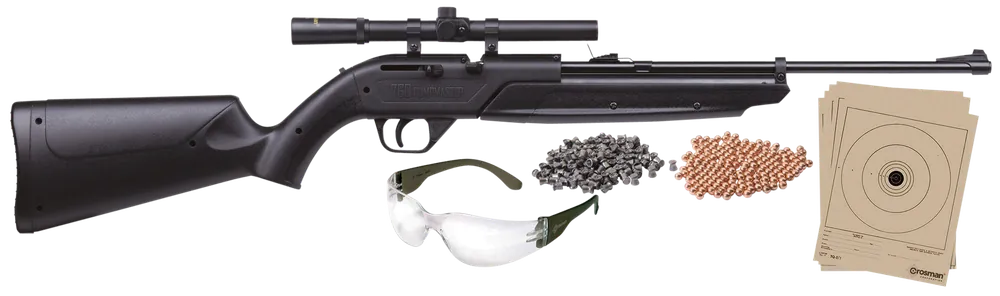 Crosman 760BKT 760 Pumpmaster Rifle Kit Pump 177 Pellet,177 BB Black Black Synthetic Stock 4x15 mm
