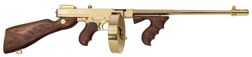 Thompson 1927A-1 Deluxe .45ACP Rifle 16.50" 20+1 (Stick) 50+1 (Drum) Titanium Gold Metal Finish American Walnut Stock T150DTG