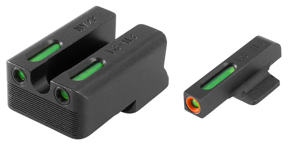 TruGlo TFX Pro Square Tritium/Fiber Optic Green with Orange Outline Front/U-Notch Green Rear with Nitride Fortress Finished Frame for 1911 with Novak 260 Front, 500 Rear