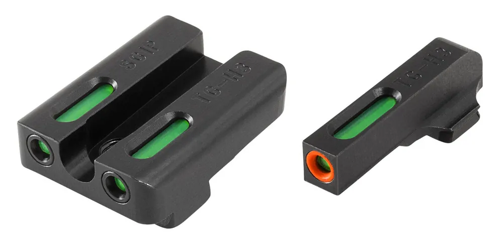 TruGlo TFX Pro Square Tritium/Fiber Optic Green with Orange Outline Front/U-Notch Green Rear with Nitride Fortress Finished Frame for Sig P-Series with 6 Front & 8 Rear