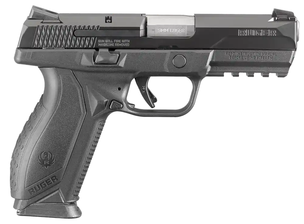 Ruger American Pistol Duty 9mm 4.20" 17+1 Black Nitride Stainless Slide Black Nylon Frame Novak Sights Rail 8605