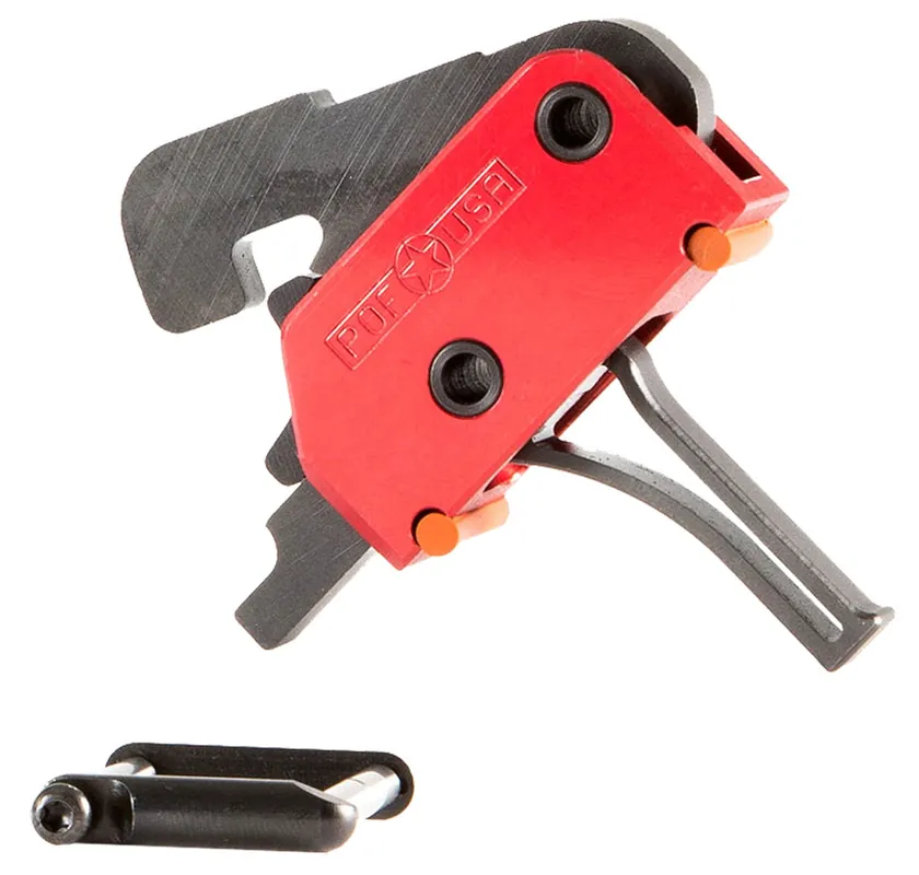 Patriot Ordnance Factory Drop-In Single-Stage Flat Trigger with 3.50 lbs Draw Weight & Black/Red Finish for AR-Platform